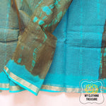 Load image into Gallery viewer, Pure Kota Cotton Hand Tie And Dye Shibori Saree- Olive-Turquoise Saree
