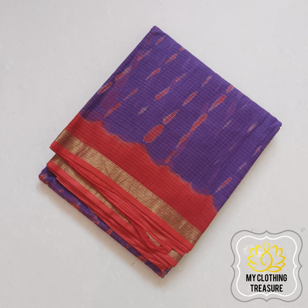 Pure Kota Cotton Hand Tie And Dye Shibori Saree- Purple-Red Saree