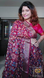 Load image into Gallery viewer, Pure Linen Kalamkari Saree In Maroon
