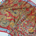Load image into Gallery viewer, Pure Linen Kalamkari Saree In Soft Brown
