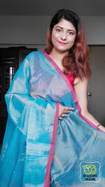 Load image into Gallery viewer, Pure Tissue Mulmul Handwoven Saree - Blue
