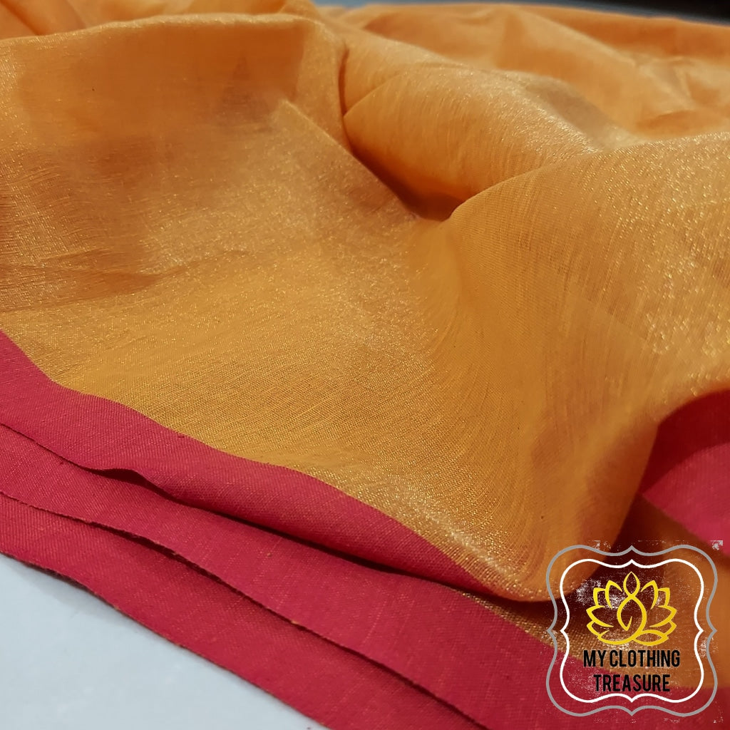 Pure Tissue Mulmul Handwoven Saree - Orange
