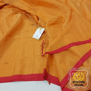 Pure Tissue Mulmul Handwoven Saree - Orange
