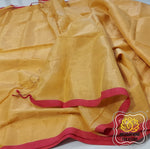 Load image into Gallery viewer, Pure Tissue Mulmul Handwoven Saree - Yellow Red
