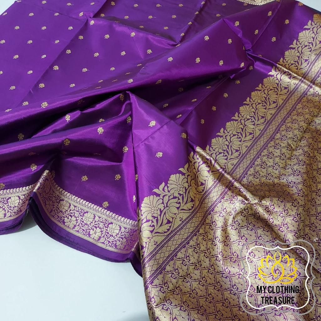 Purple Banarasi With Gold Zari Work Saree