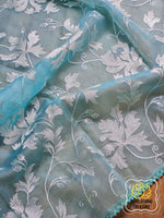 Load image into Gallery viewer, Velvet Leaves On Organza- Blue Saree
