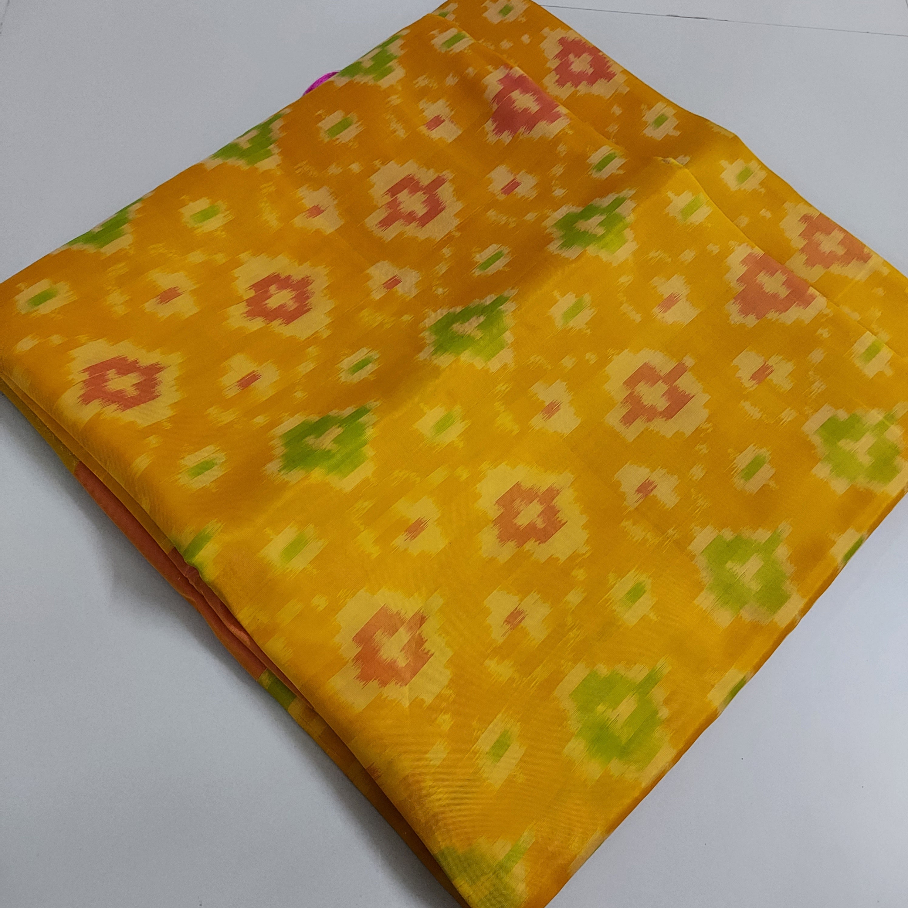 Uppada Semi Silk Pochampalli Ikkat Sarees- Yellow