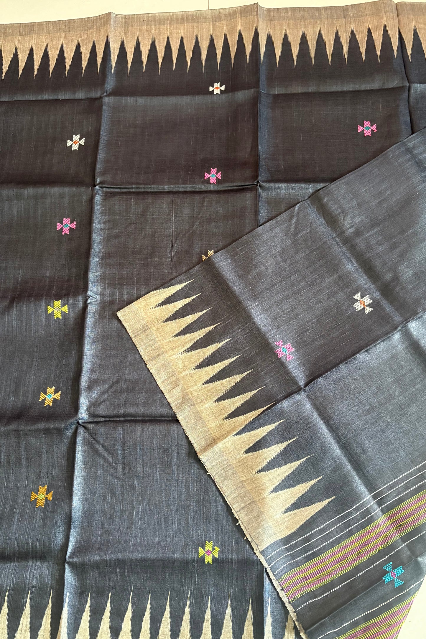 Gopalpur Tussar Silk Saree- Charcoal Black