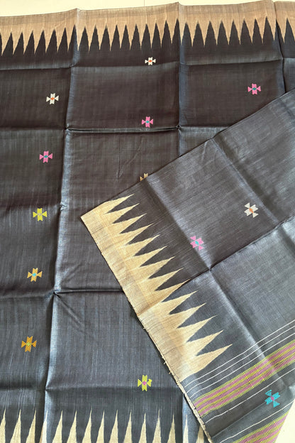 Gopalpur Tussar Silk Saree- Charcoal Black