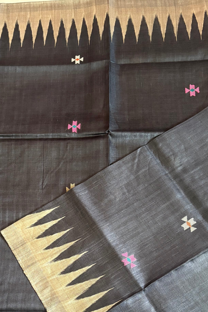 Gopalpur Tussar Silk Saree- Charcoal Black