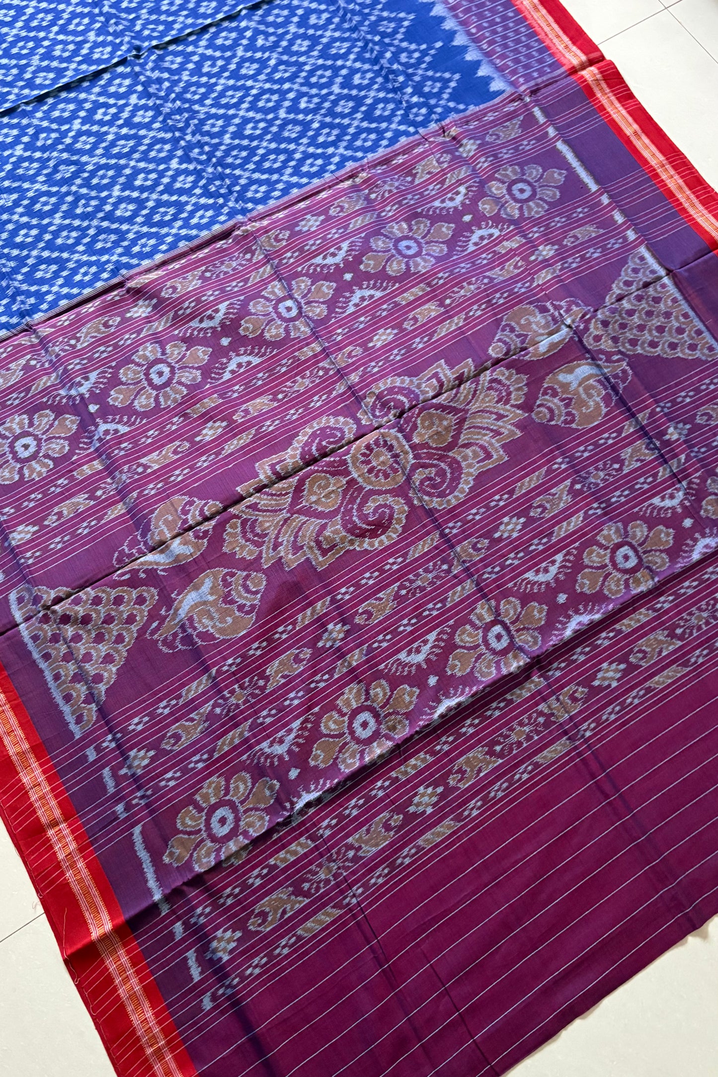 Odisha Ikkat Khandua Cotton Saree - Blue