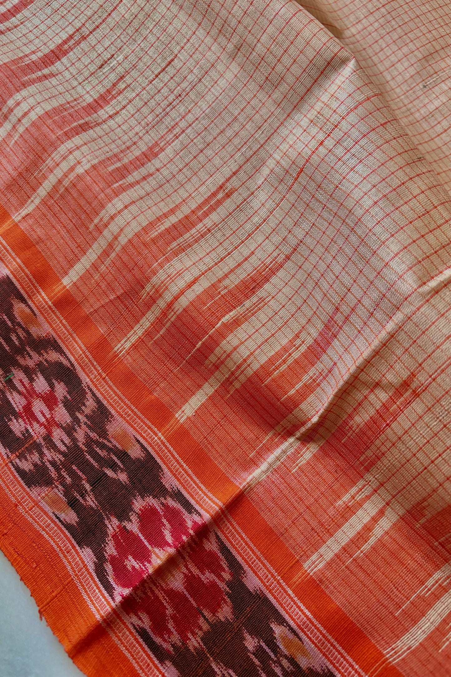 Nuapatna Ikkat Tussar (Matha) Silk Saree: Beige