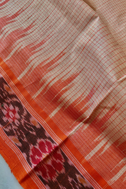 Nuapatna Ikkat Tussar (Matha) Silk Saree: Beige