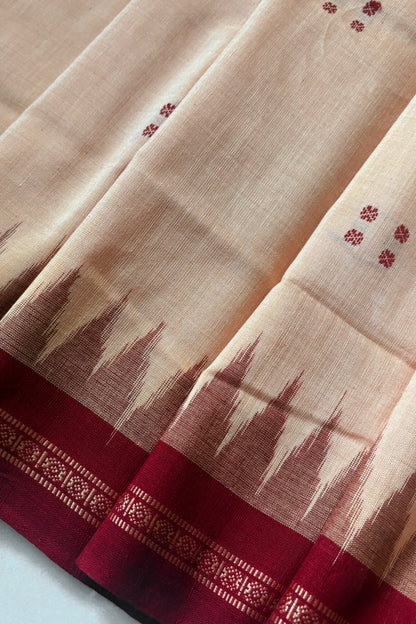 Ek Phulia Cotton Saree- Caramel Beige & Maroon