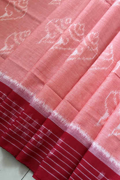 Odisha Ikkat Khandua Cotton Saree - Peach