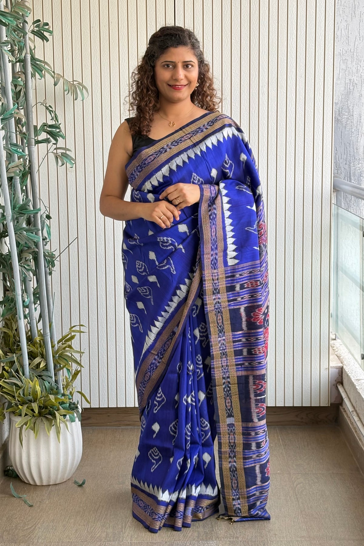 Odisha Ikkat Khandua Silk Saree - Indigo