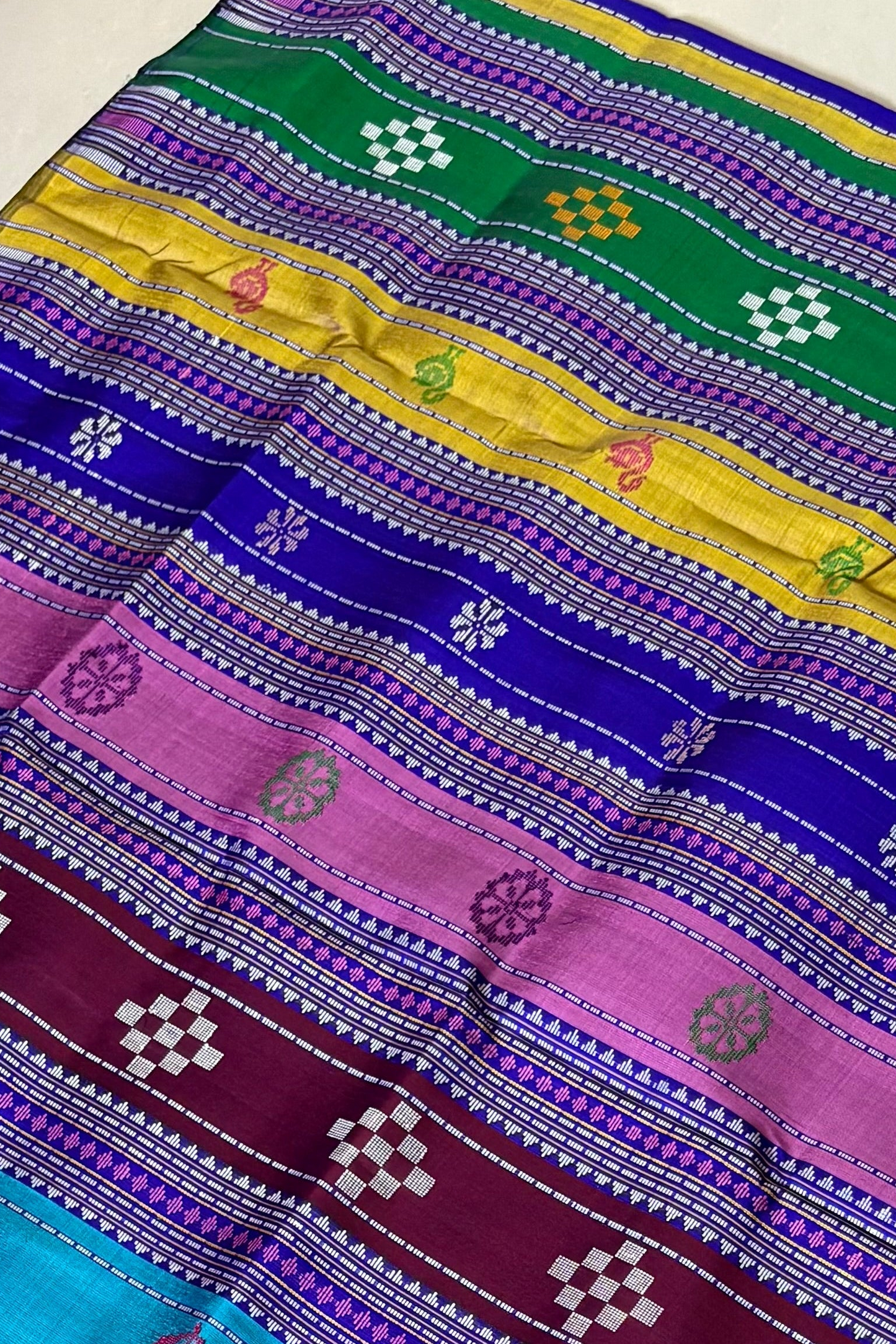 Exclusive Double Pallu Berhampuri Pure Silk Patta Saree - Pink & Purple