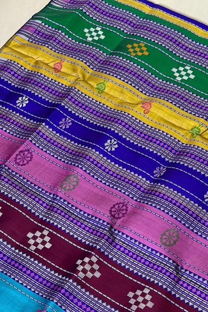 Exclusive Double Pallu Berhampuri Pure Silk Patta Saree - Pink & Purple