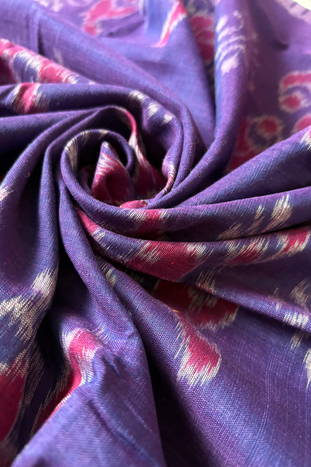 Odisha Ikkat Khandua Cotton Saree - Dual Tone Purple with White and Red