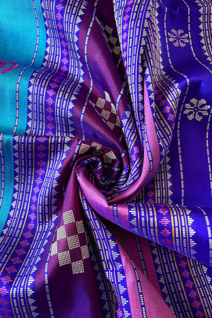 Exclusive Double Pallu Berhampuri Pure Silk Patta Saree - Pink & Purple