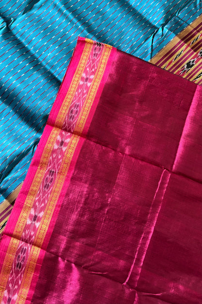 Odisha Ikkat Khandua Silk Saree - Blue