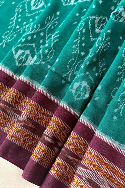 Odisha Ikkat Khandua Cotton Saree - Rama Green