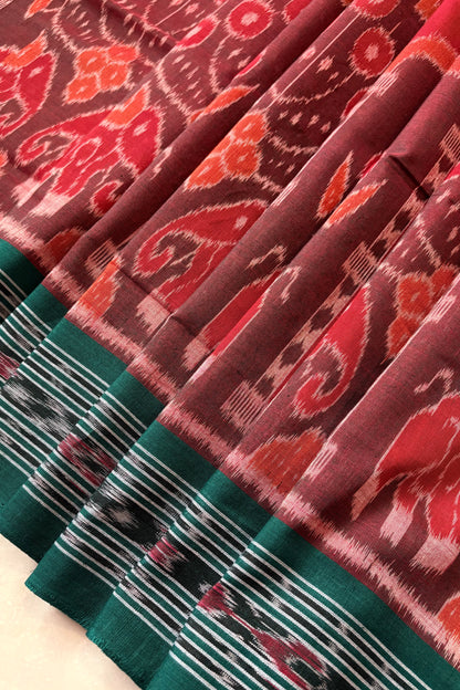 Odisha Ikkat Khandua Cotton Saree -Deep Red