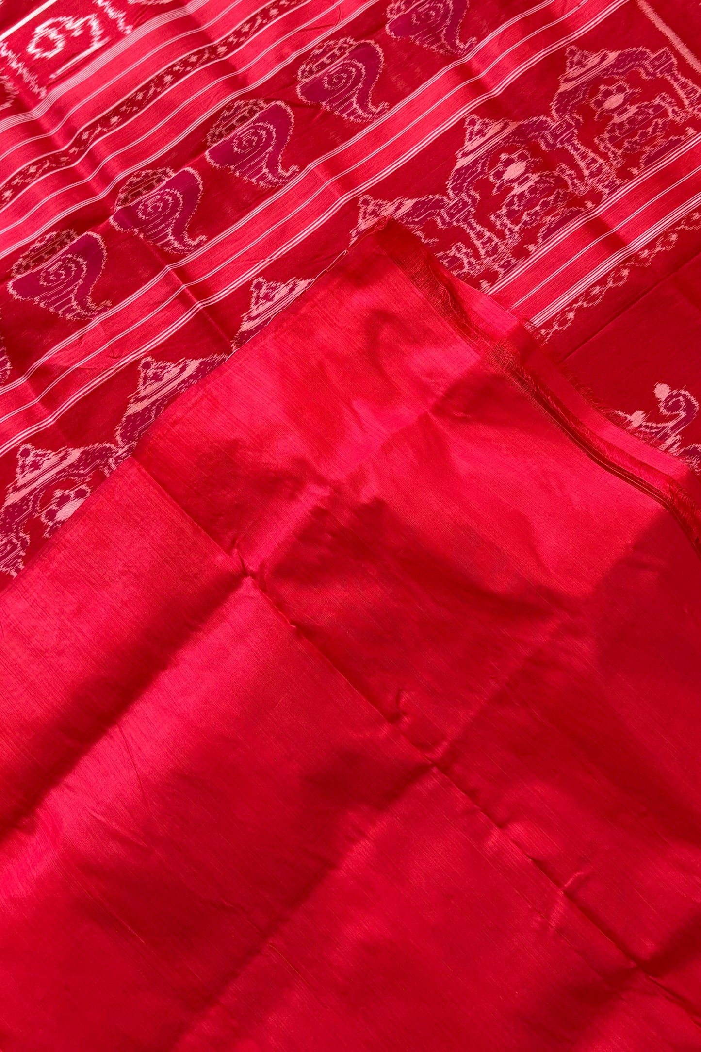Odisha Ikkat Odia Varnamala Khandua Silk Saree - Red