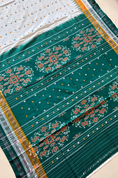 Exclusive  Khandua Cotton Saree - White & Green