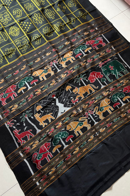 Exclusive Odisha Ikkat Nabakothi Pure Silk Saree- Black