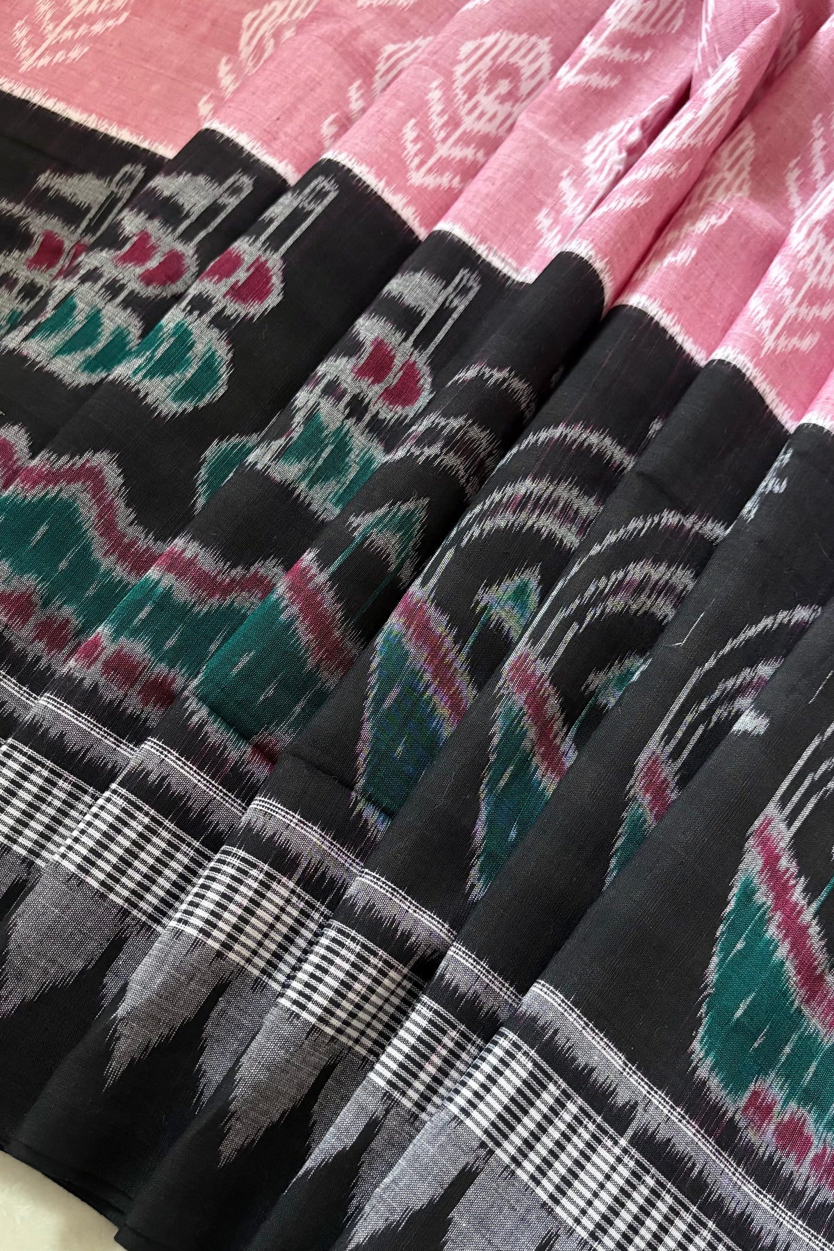 Odisha Ikkat Khandua Cotton Saree - Rose Pink
