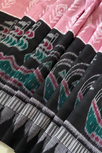 Odisha Ikkat Khandua Cotton Saree - Rose Pink