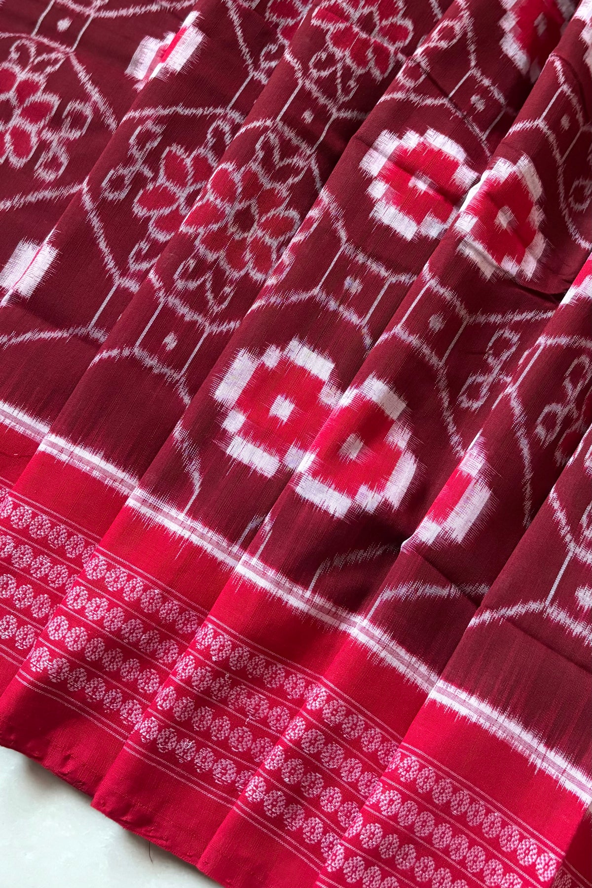 Sambalpuri Pure Cotton Saree - Maroon