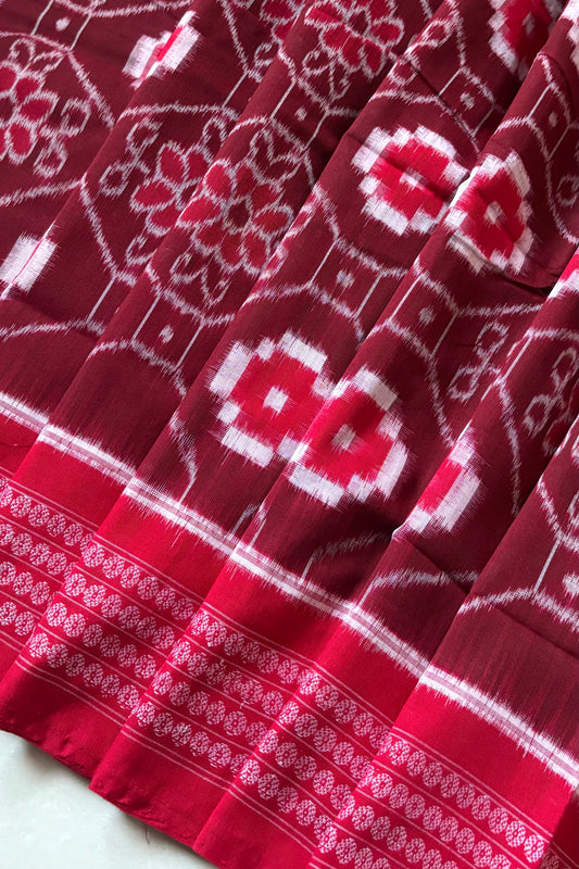 Sambalpuri Pure Cotton Saree - Maroon