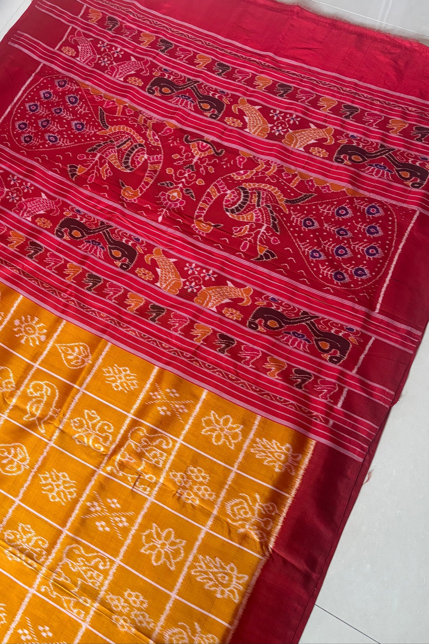 Exclusive Odisha Ikkat Nabakothi Pure Silk Saree- Dual tone Yellow