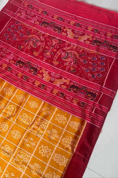 Exclusive Odisha Ikkat Nabakothi Pure Silk Saree- Dual tone Yellow