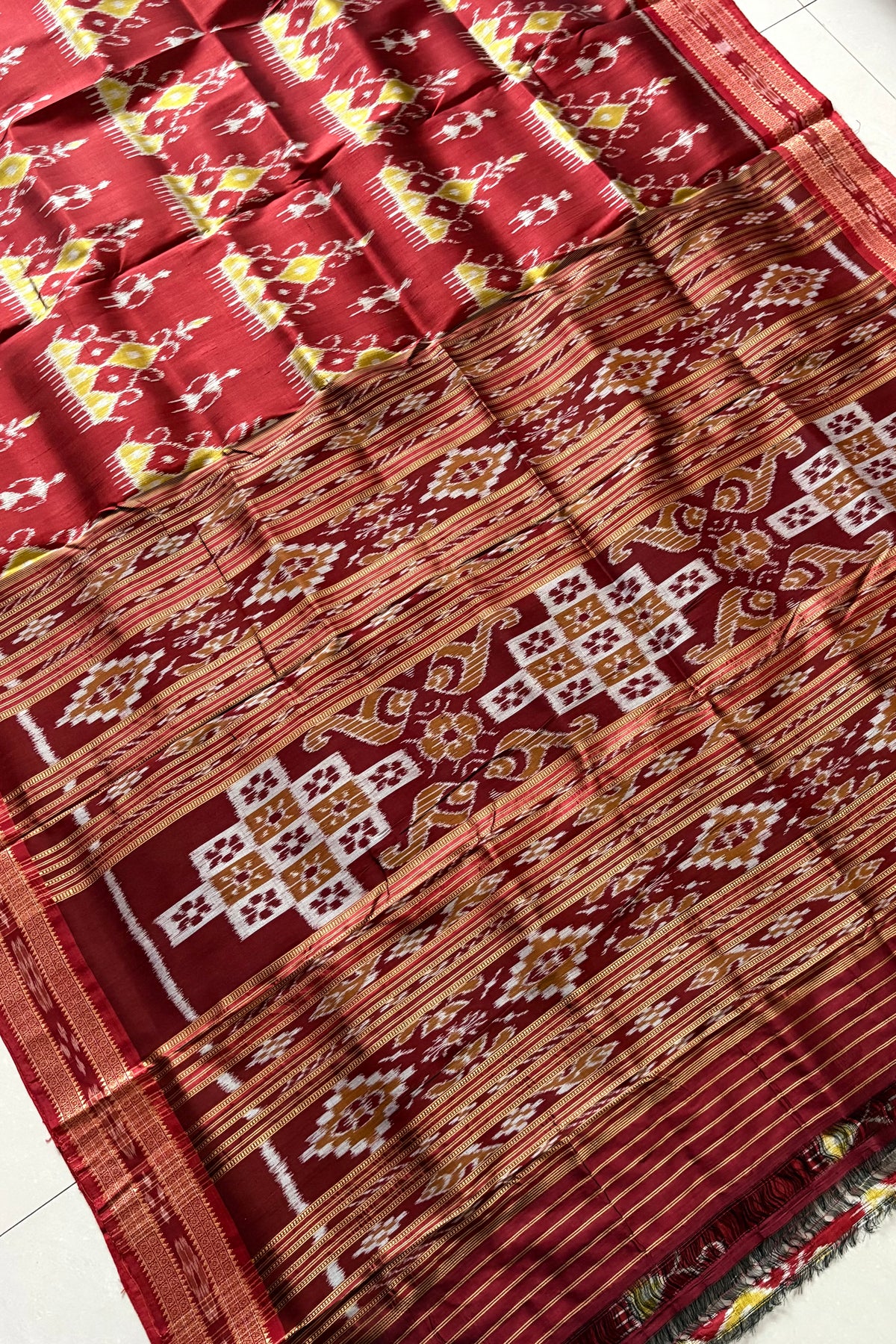 Exclusive Odisha Ikkat Pure Silk Saree- Deep Red