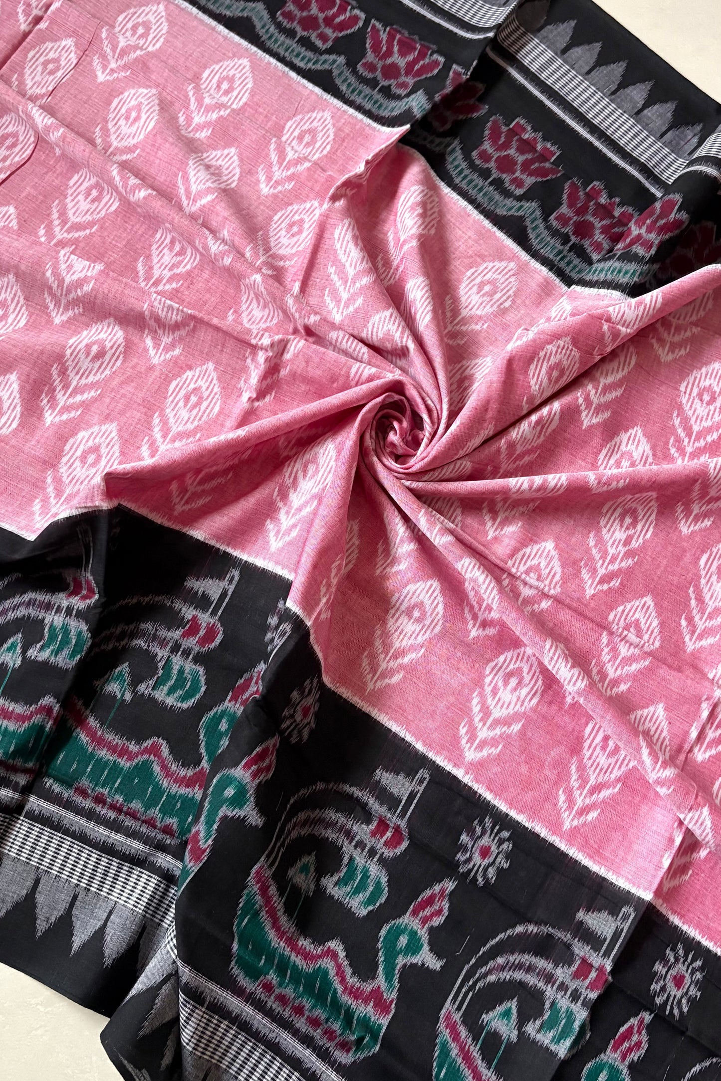 Odisha Ikkat Khandua Cotton Saree - Rose Pink