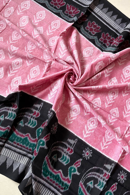 Odisha Ikkat Khandua Cotton Saree - Rose Pink