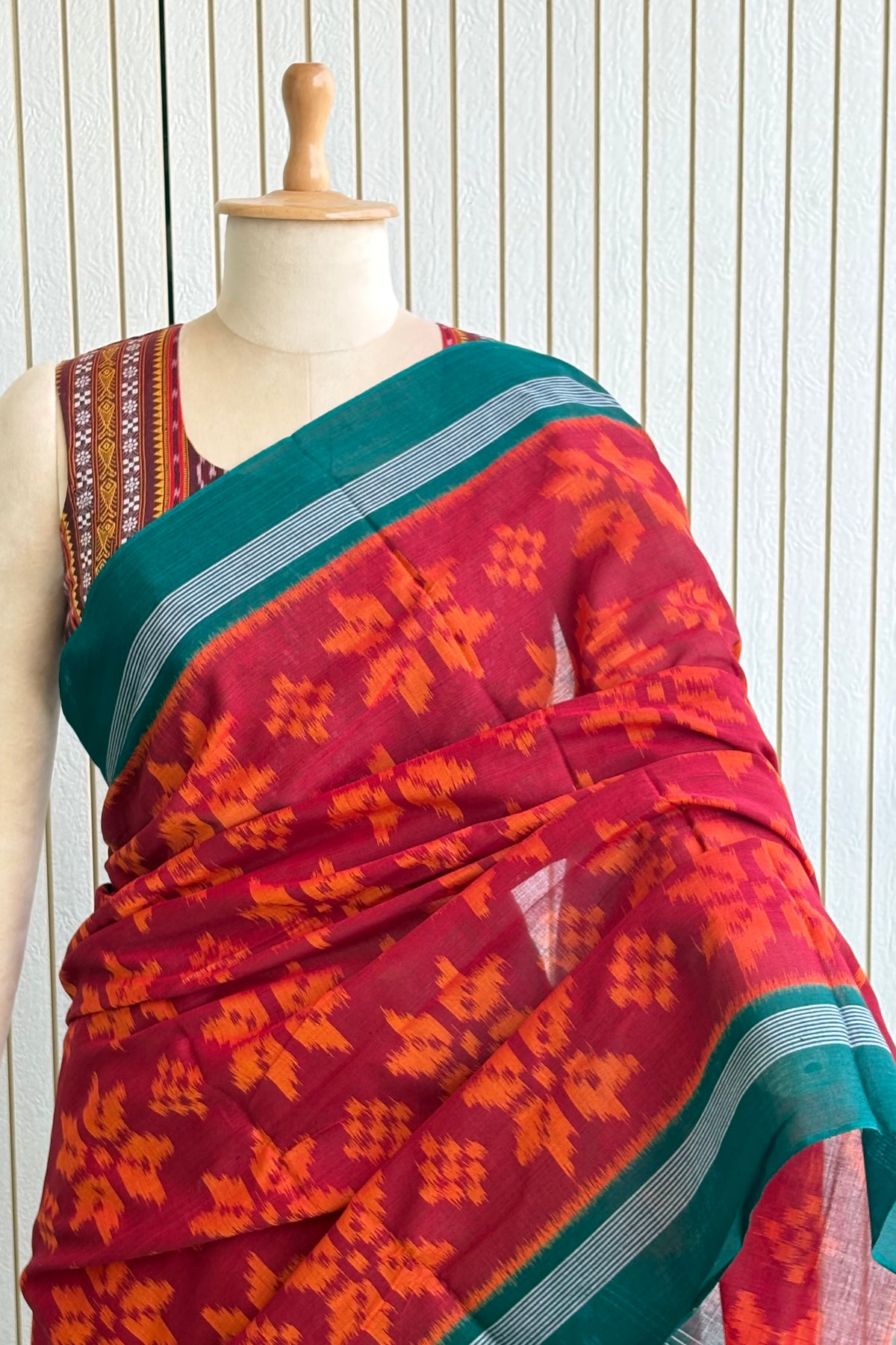 Odisha Ikkat Khandua Cotton Saree - Maroon