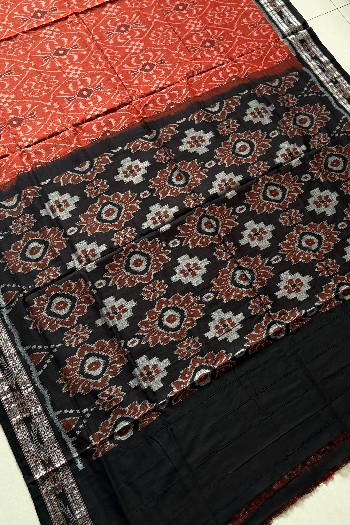 Odisha Ikkat Khandua Cotton Saree - Rust Brown