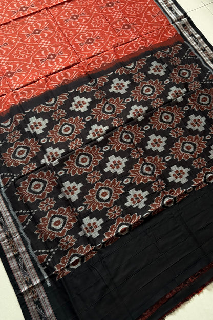 Odisha Ikkat Khandua Cotton Saree - Rust Brown