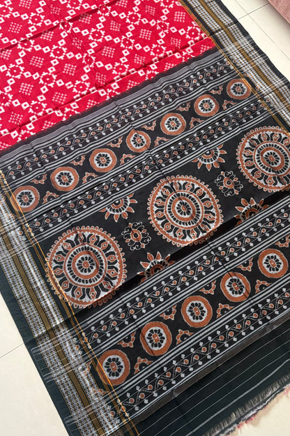 Sambalpuri Pure Cotton Saree - Red