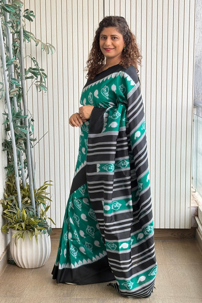 Exclusive Odisha Ikkat Pure Silk Saree- Sea Green