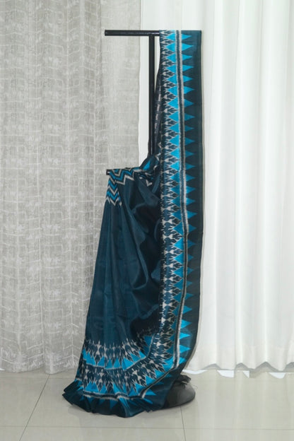 Odisha Ikkat Khandua Pure Silk Saree- Charcoal Blue