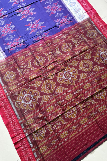 Odisha Ikkat Khandua Cotton Saree - Dual Tone Purple with White and Red