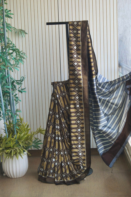 Exclusive Odisha Ikkat Pure Silk Saree- Dark Olive