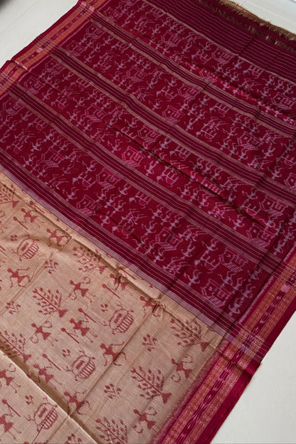 Odisha Ikkat Khandua Cotton Saree- Dark Beige