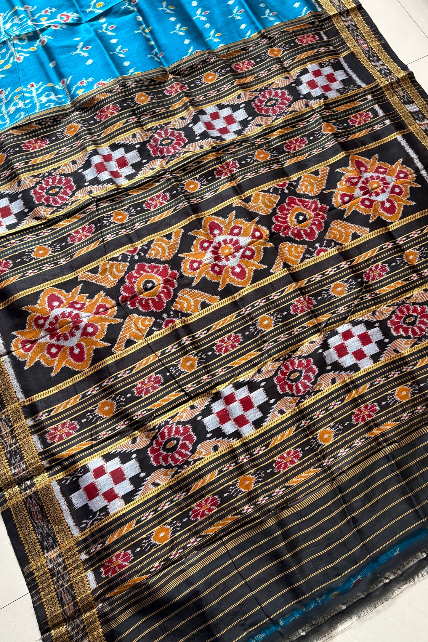 Exclusive Odisha Ikkat Khandua Silk Saree - Sky Blue