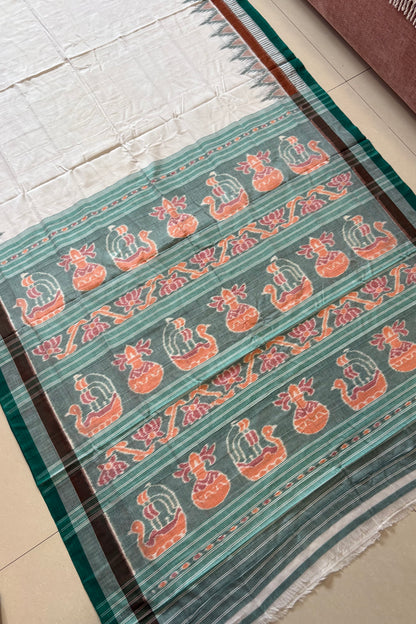 Odisha Ikkat Khandua Cotton Saree - White